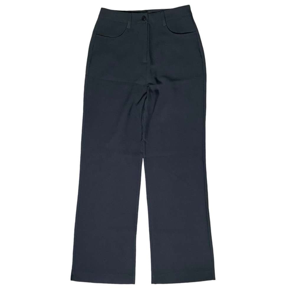 Lulus Black High Waist Trouser Casual Work Career Dress Pants Straight Wide